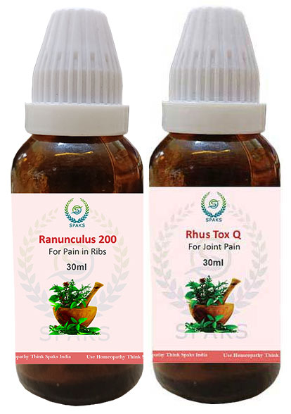Ranunculus 200 ,  Rhus Tox Q For Pain in Ribs
